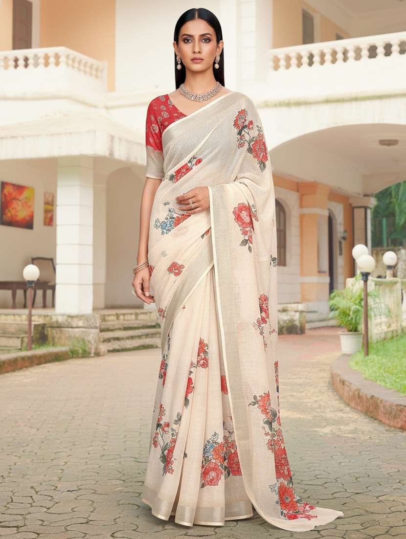 women printed casual wear saree with blouse