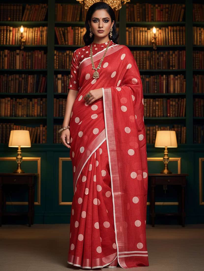 women printed bordered saree with blouse