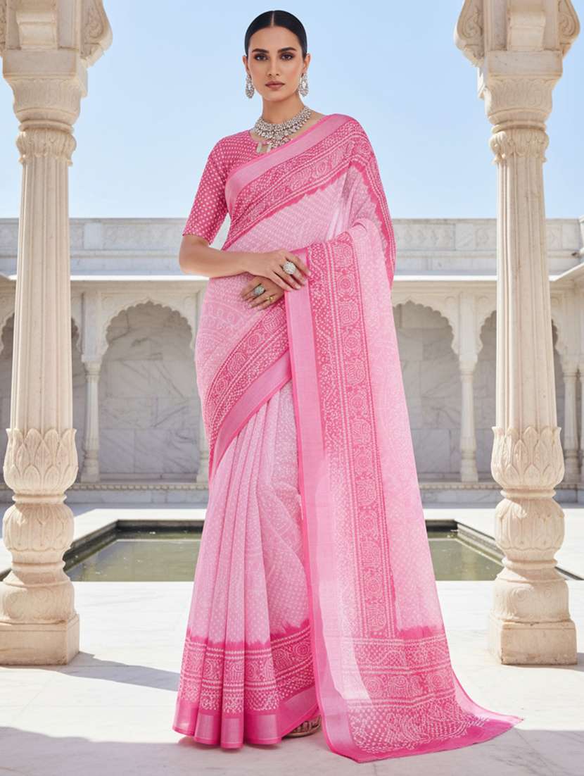 women printed casual wear saree with blouse
