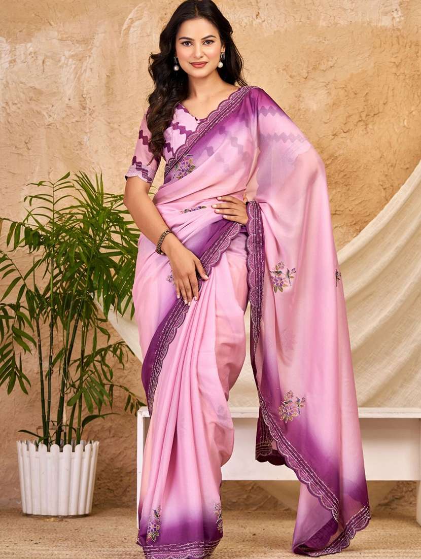 women ombre embellished bordered saree with blouse