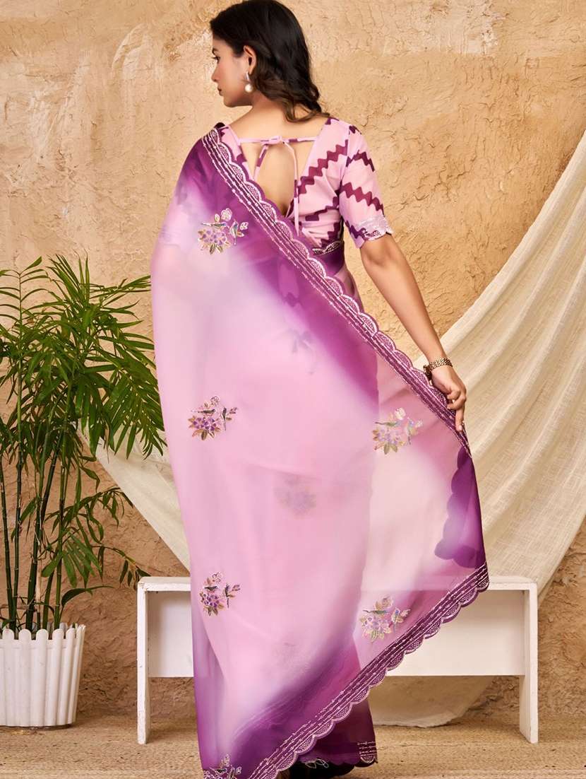 women ombre embellished bordered saree with blouse - 22606367 -  Standard Image - 3