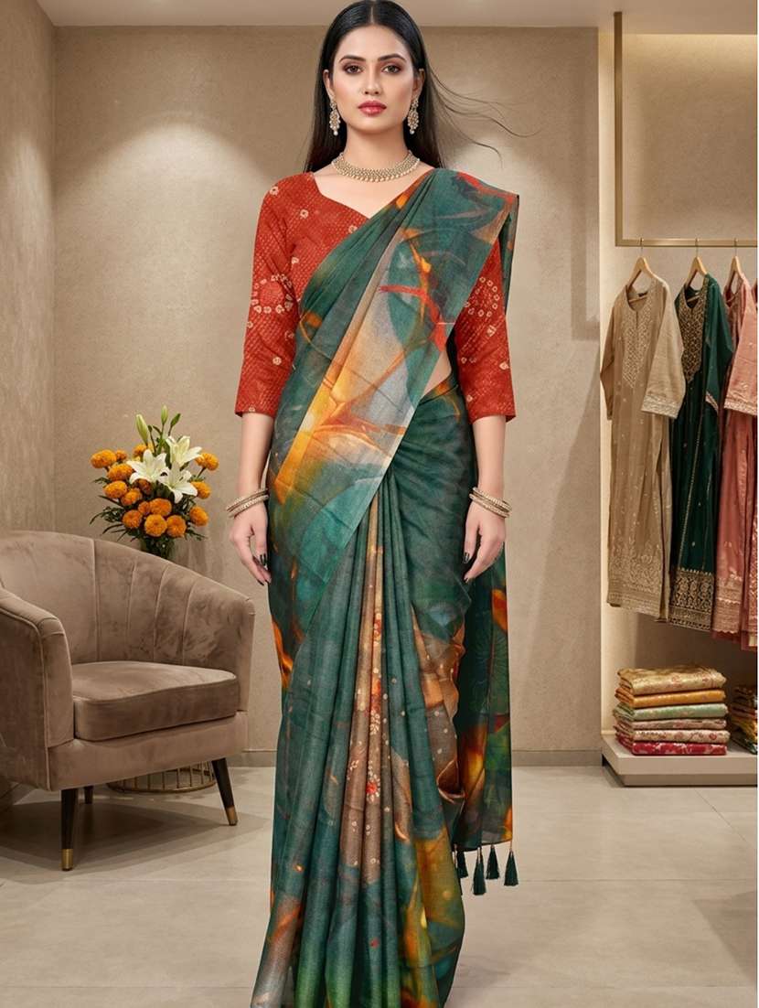 women printed casual wear saree with blouse