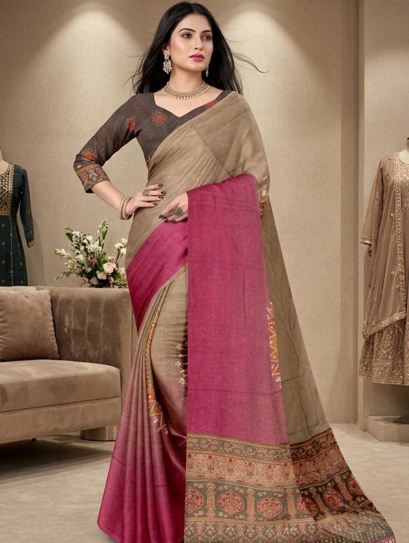 women printed casual wear saree with blouse