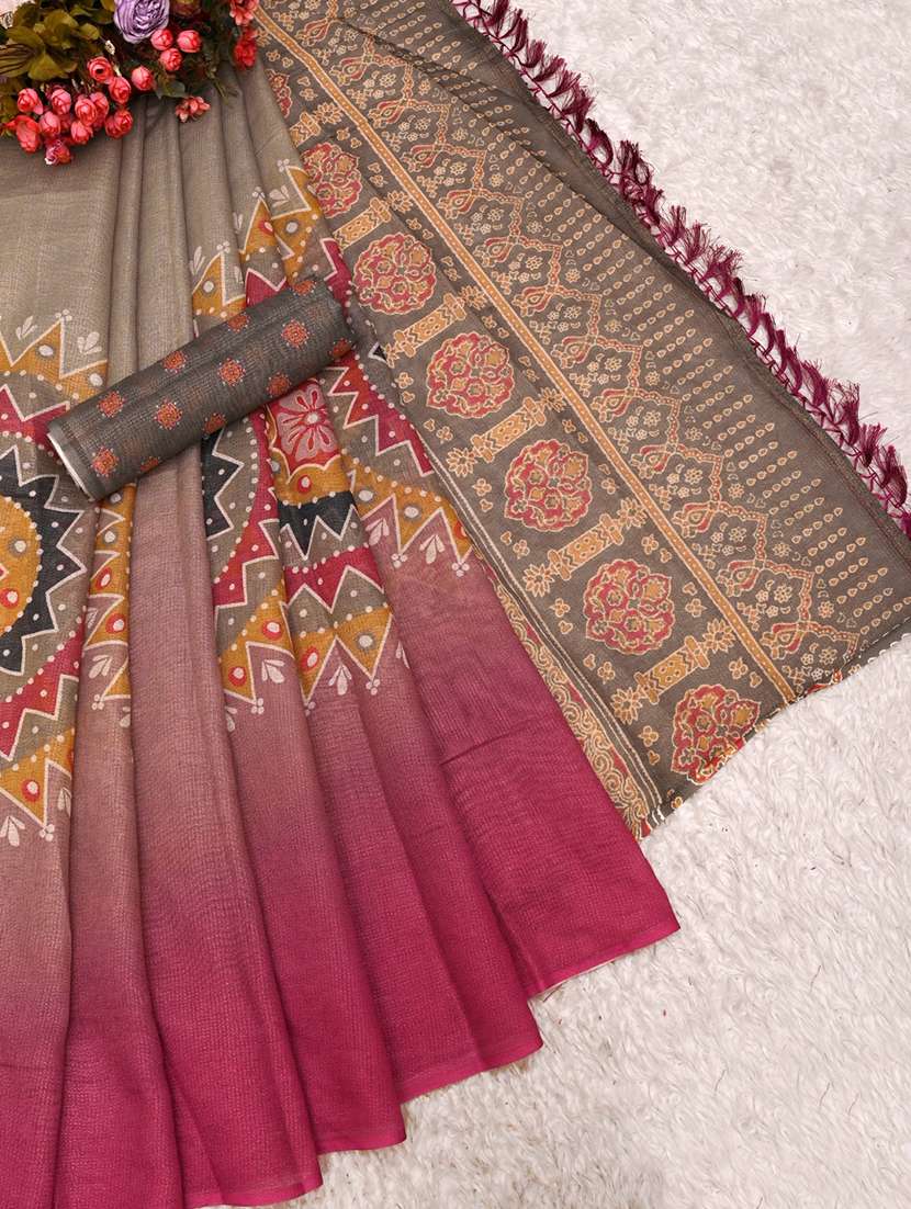 women printed casual wear saree with blouse - 22606374 -  Standard Image - 3