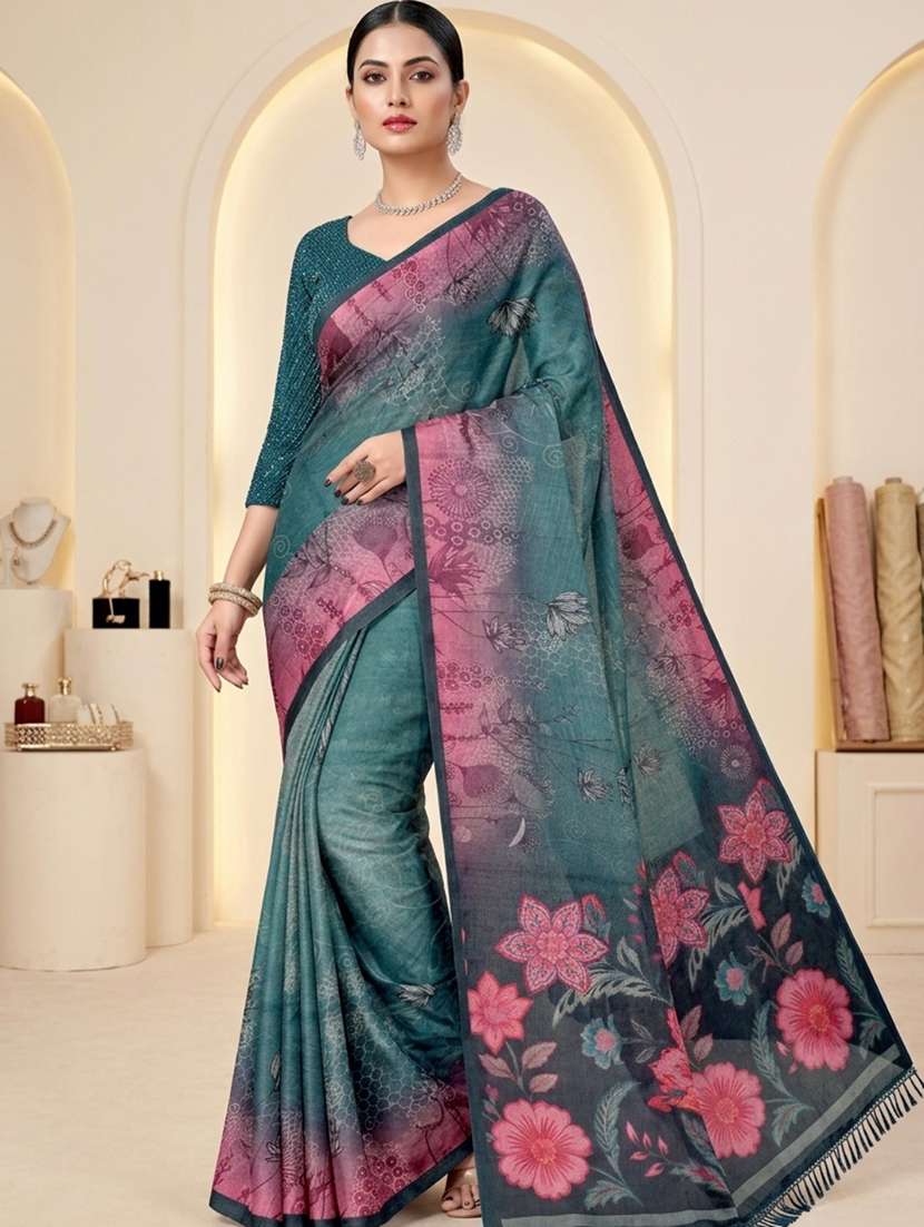 women printed casual wear saree with blouse