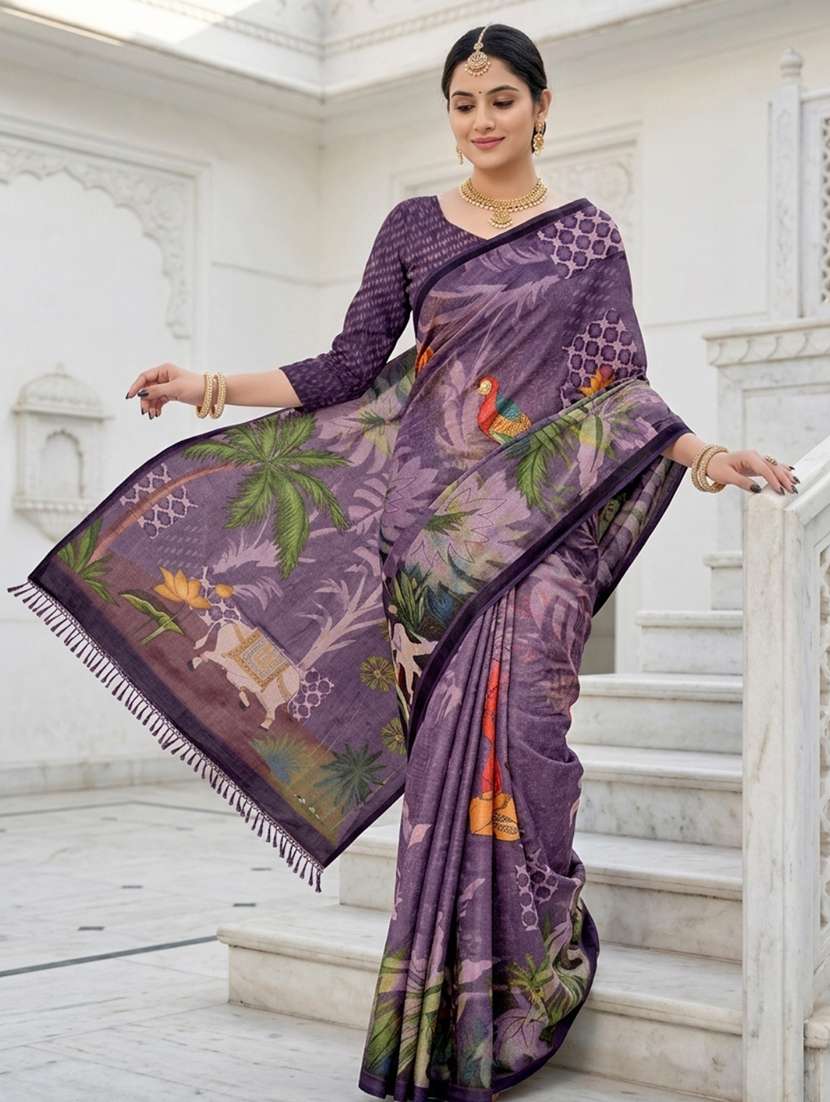 women printed casual wear saree with blouse