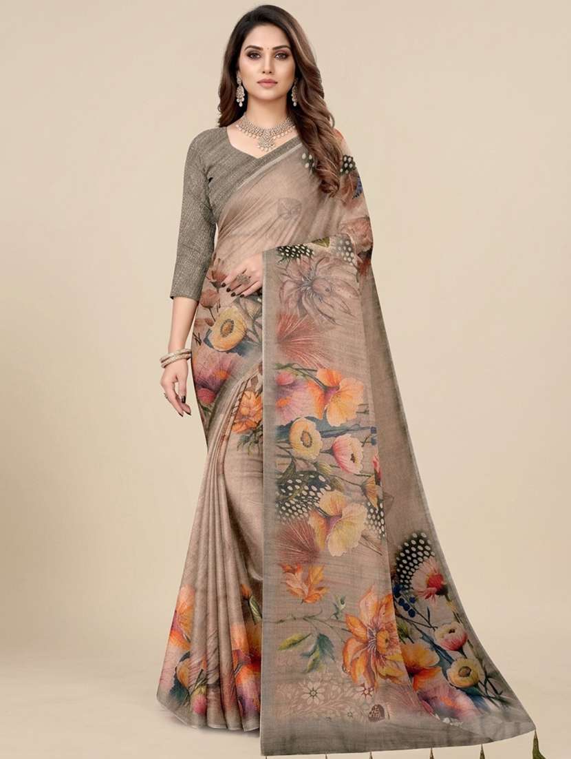 women printed casual wear saree with blouse