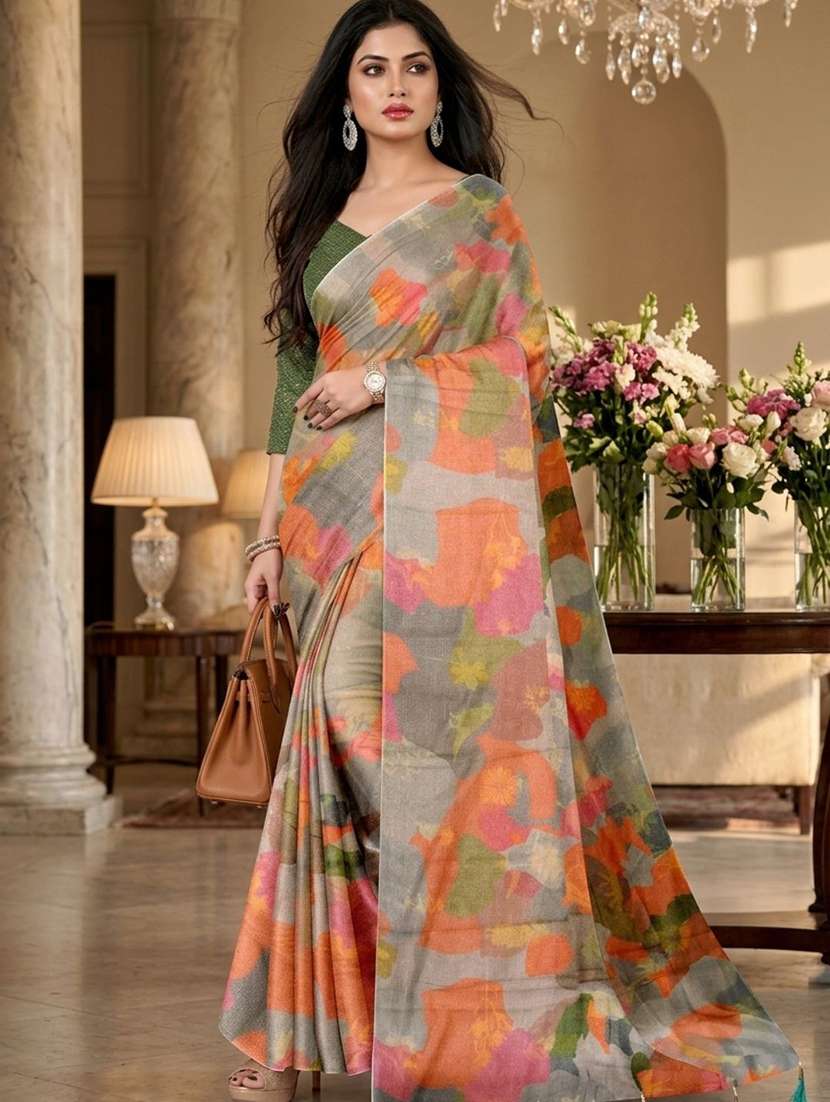 women printed casual wear saree with blouse