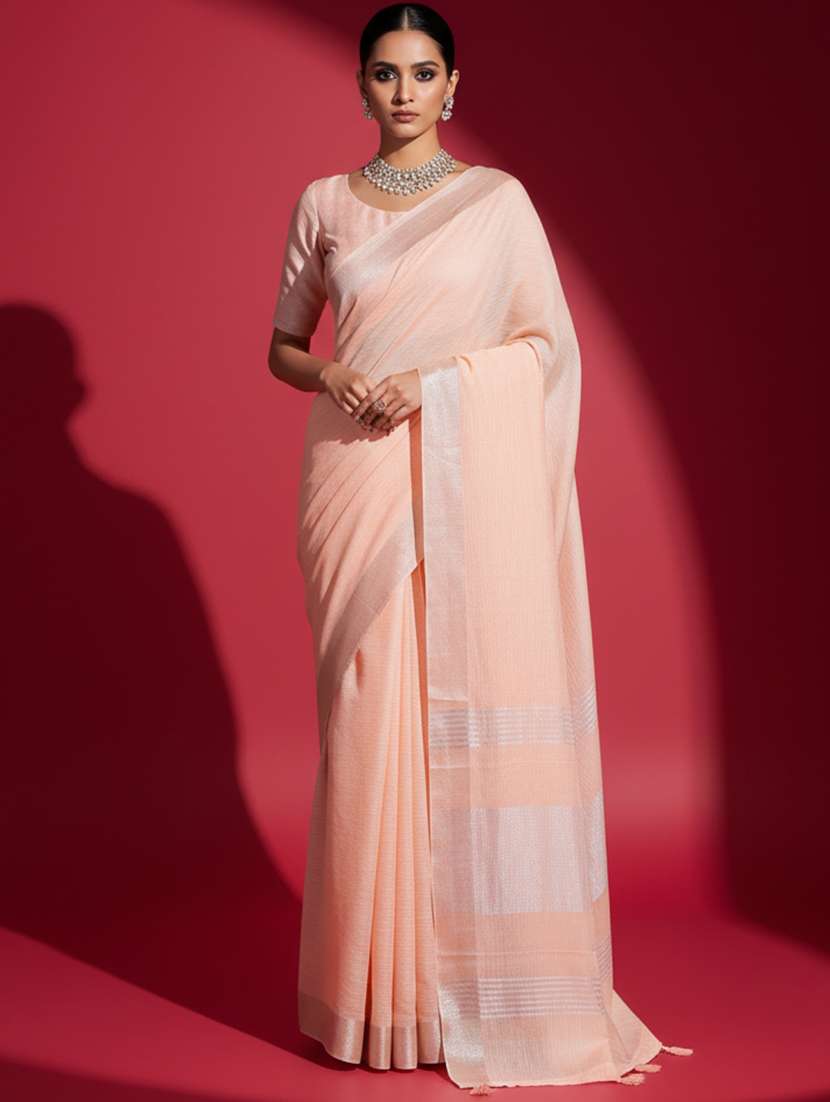 women solid bordered saree with blouse