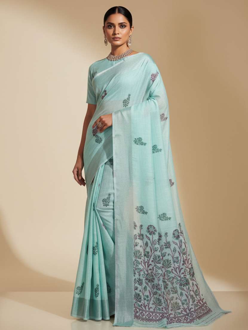 women printed bordered saree with blouse