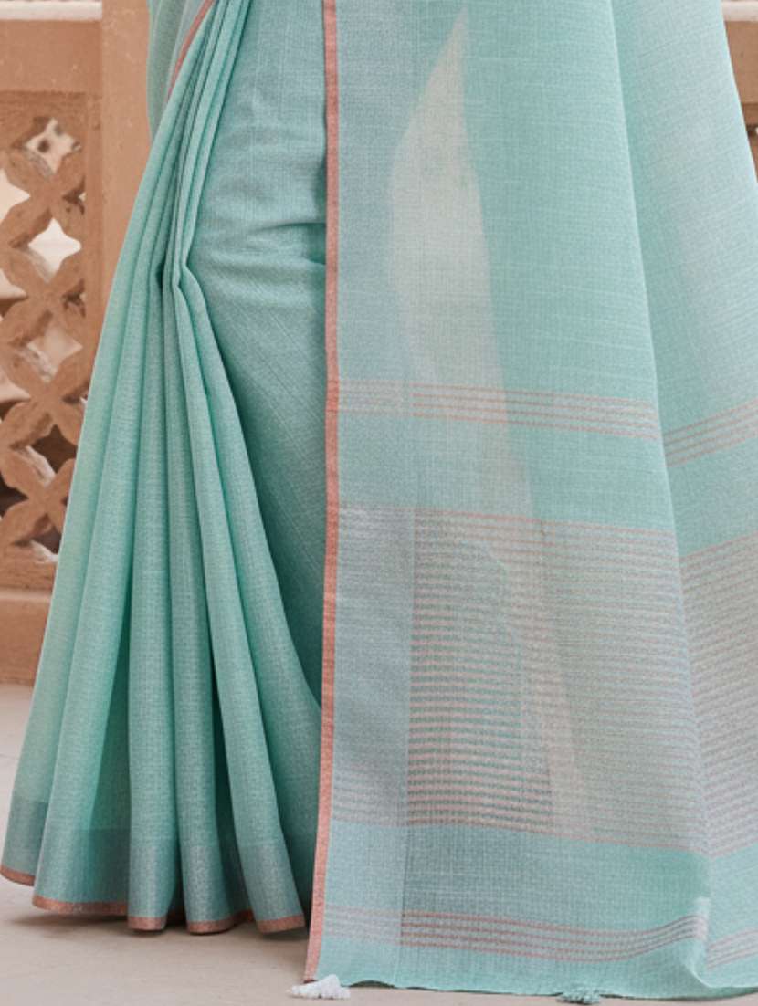 women solid bordered saree with blouse - 22606391 -  Standard Image - 3