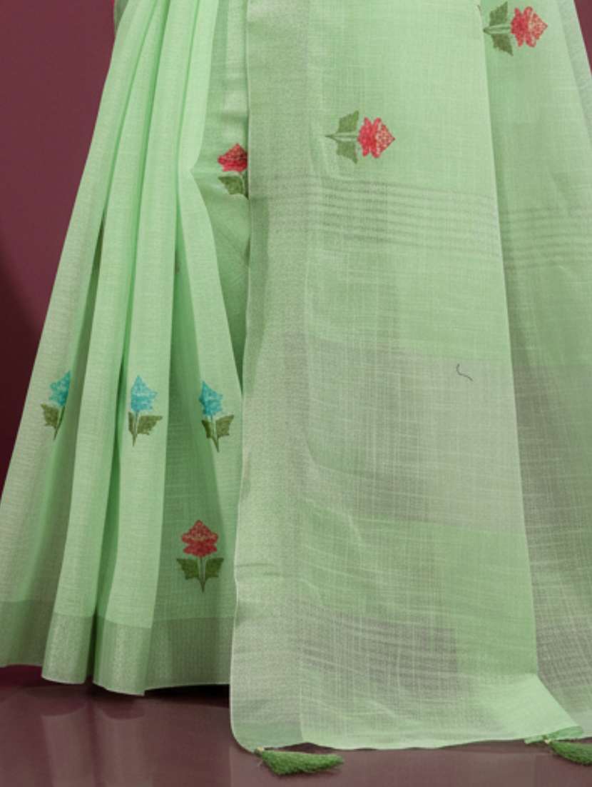 women solid with work embroidered saree  with blouse - 22606393 -  Standard Image - 3
