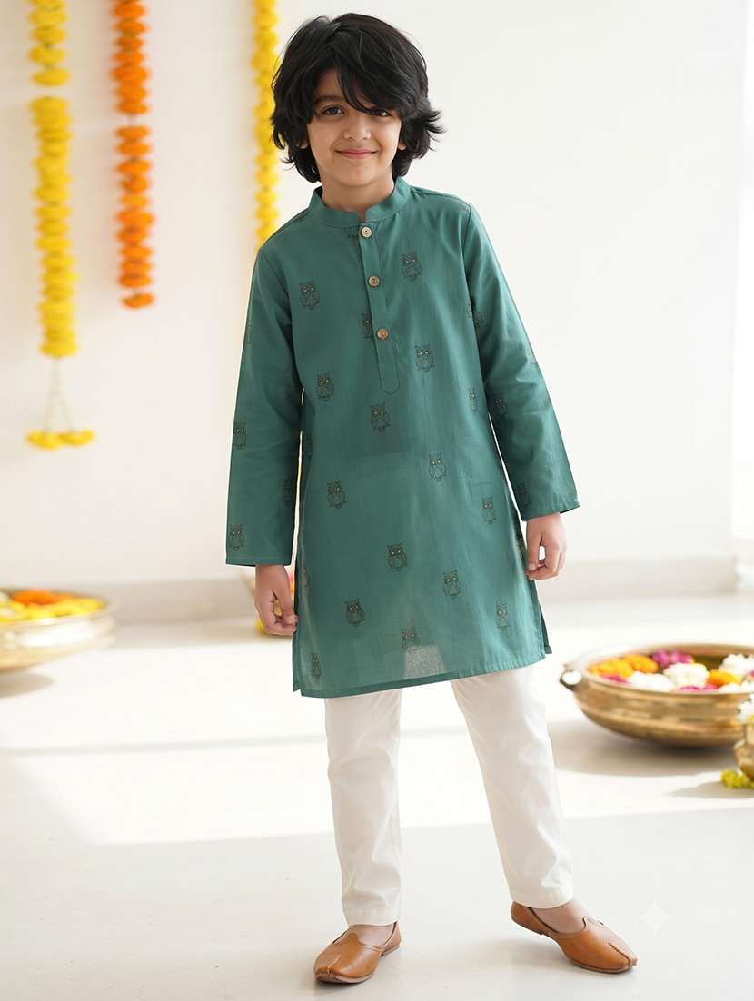boys embroidered mandarin neck kurta set