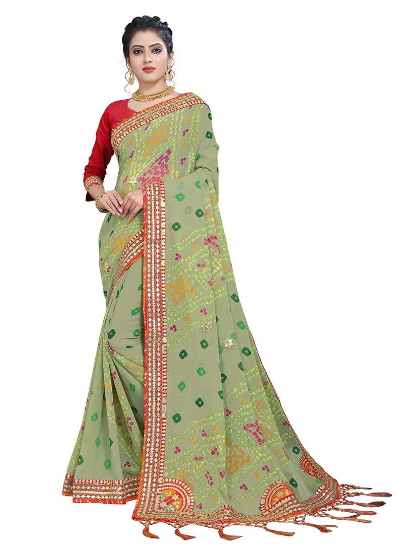 women bandhani printed saree with blouse