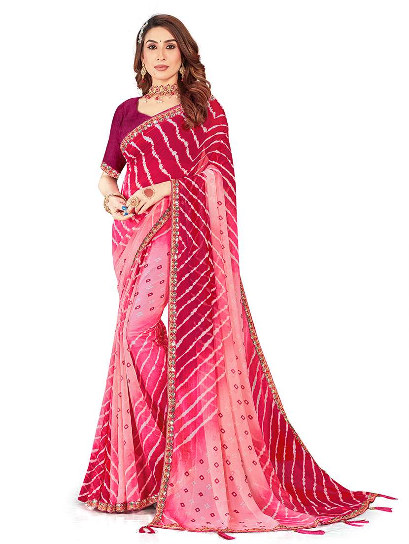 women leheriya printed saree with blouse