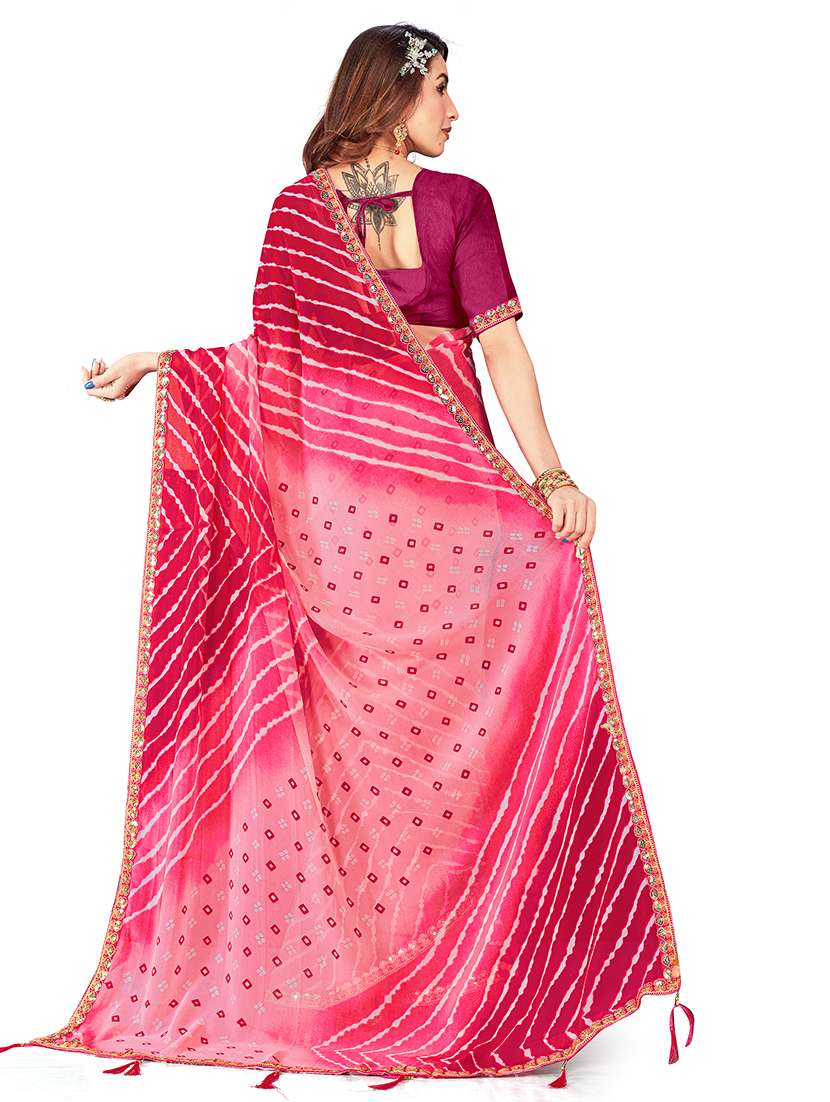 Women Leheriya Printed Saree With Blouse - 22606444 -  Standard Image - 3