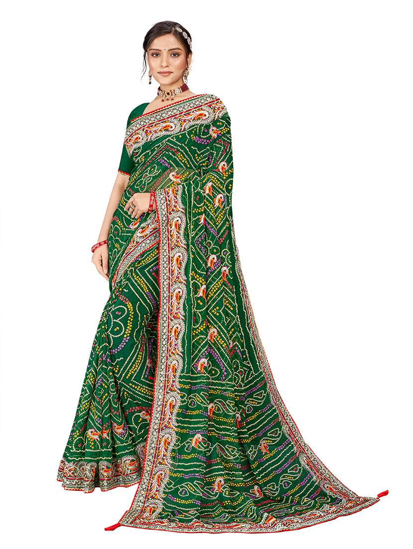 women bandhani printed saree with blouse
