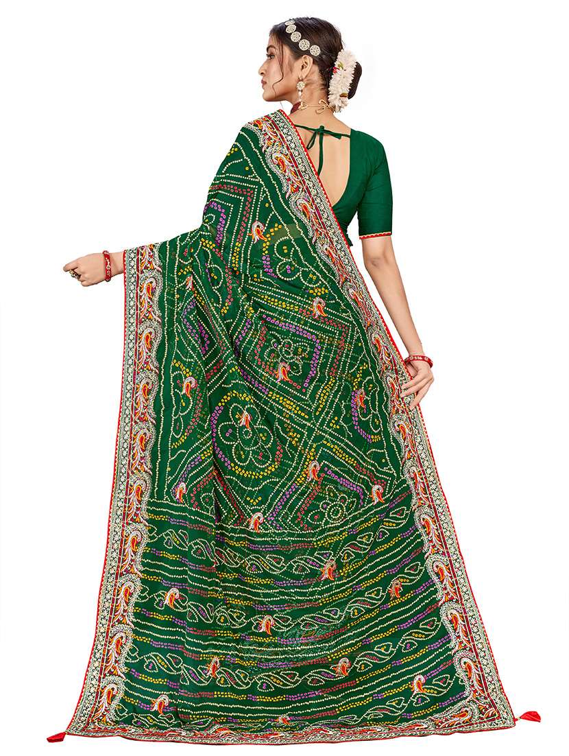 women bandhani printed saree with blouse - 22606446 -  Standard Image - 3