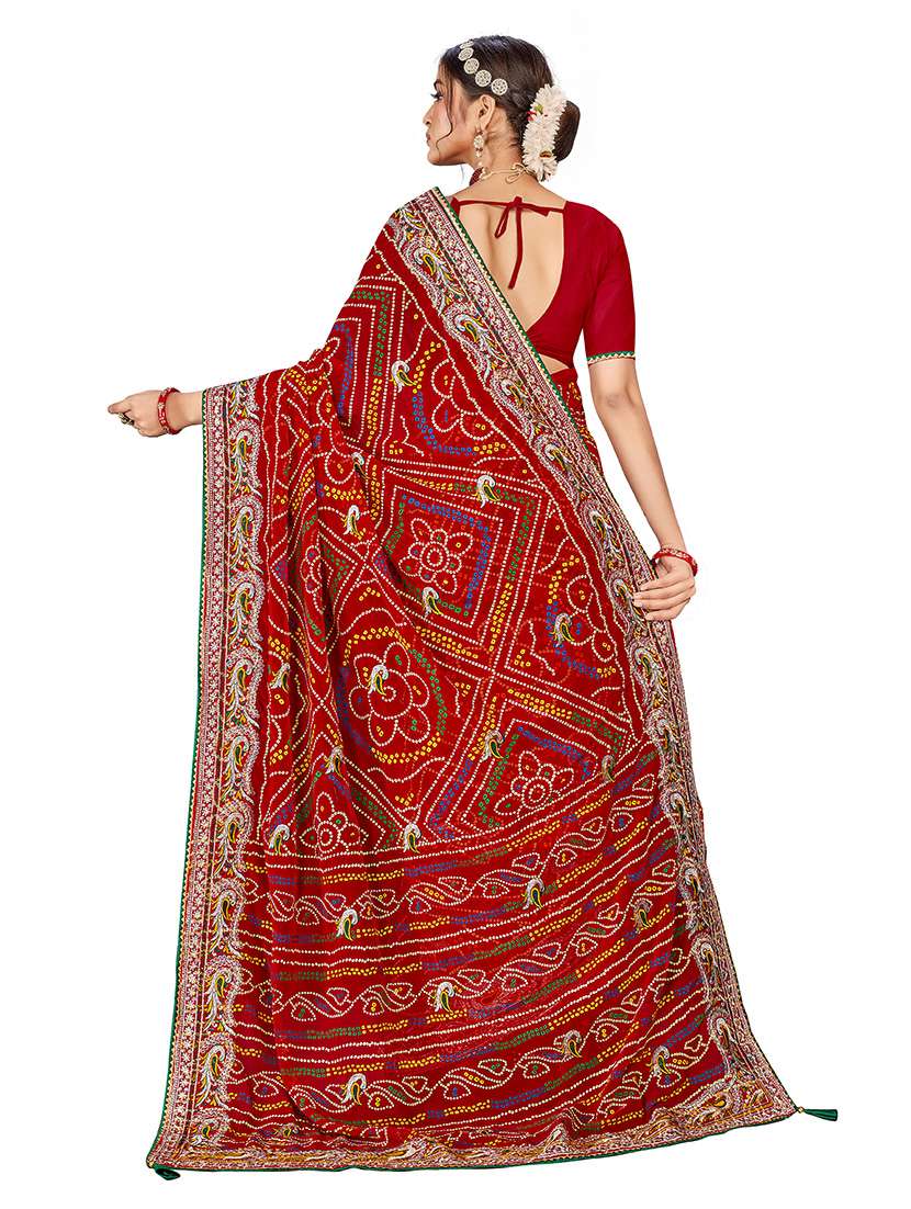 Women Bandhani Printed Saree With Blouse - 22606447 -  Standard Image - 3