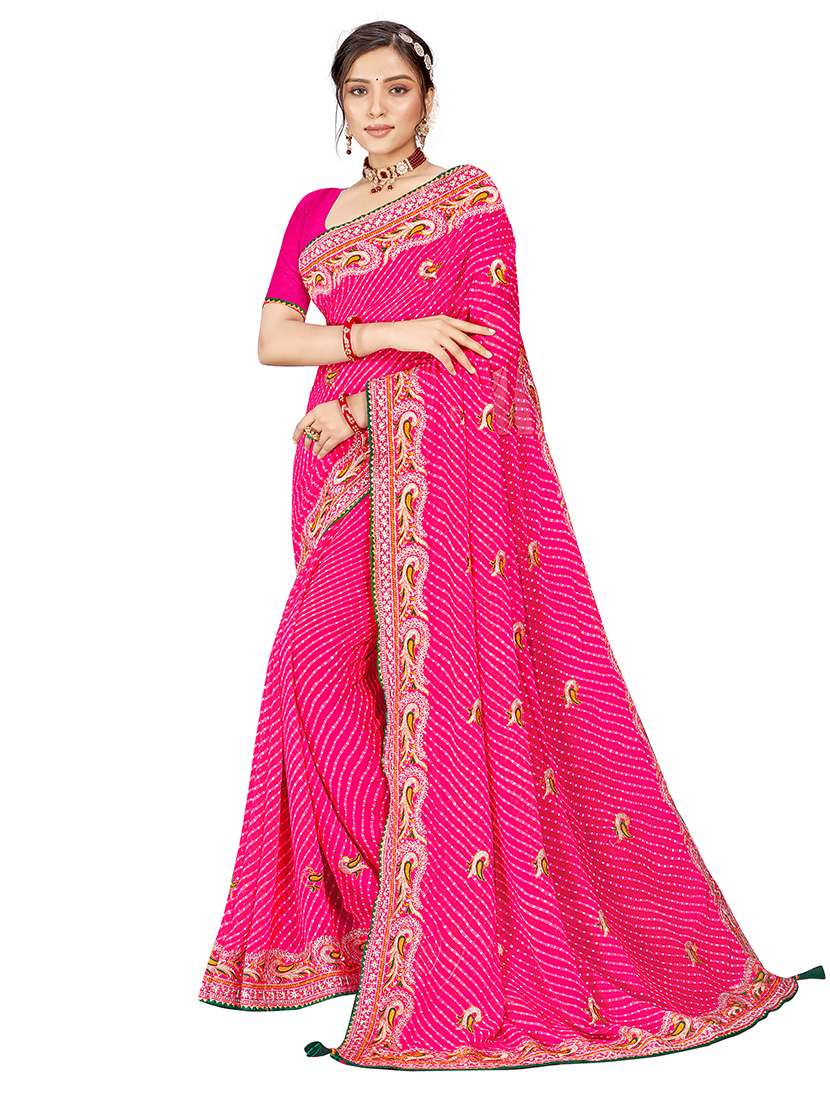 women leheriya printed saree with blouse