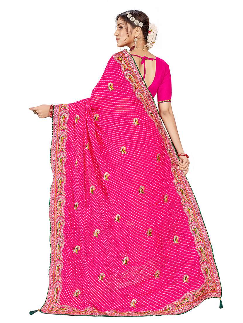 women leheriya printed saree with blouse - 22606450 -  Standard Image - 3