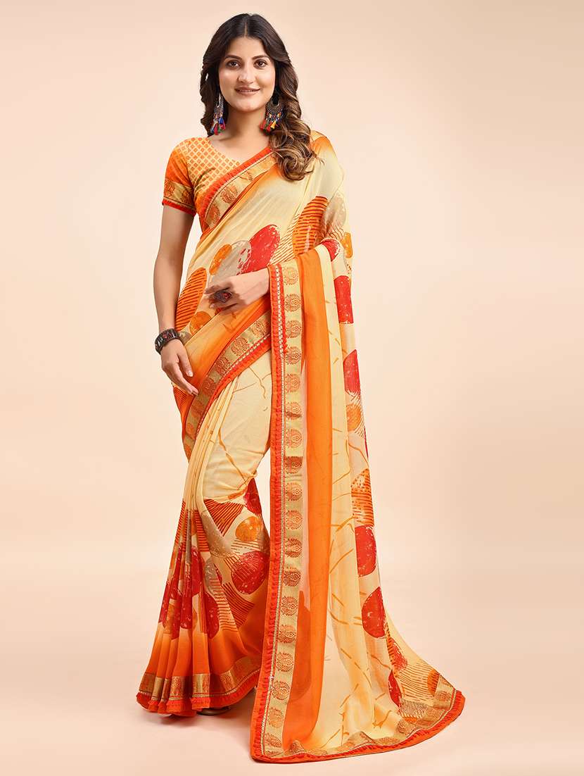 women printed casual wear saree with blouse
