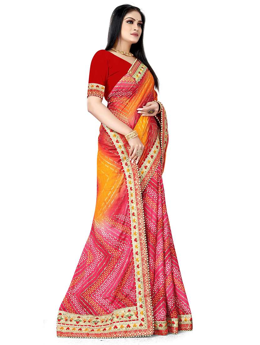 women bandhani printed saree with blouse - 22606473 -  Standard Image - 3
