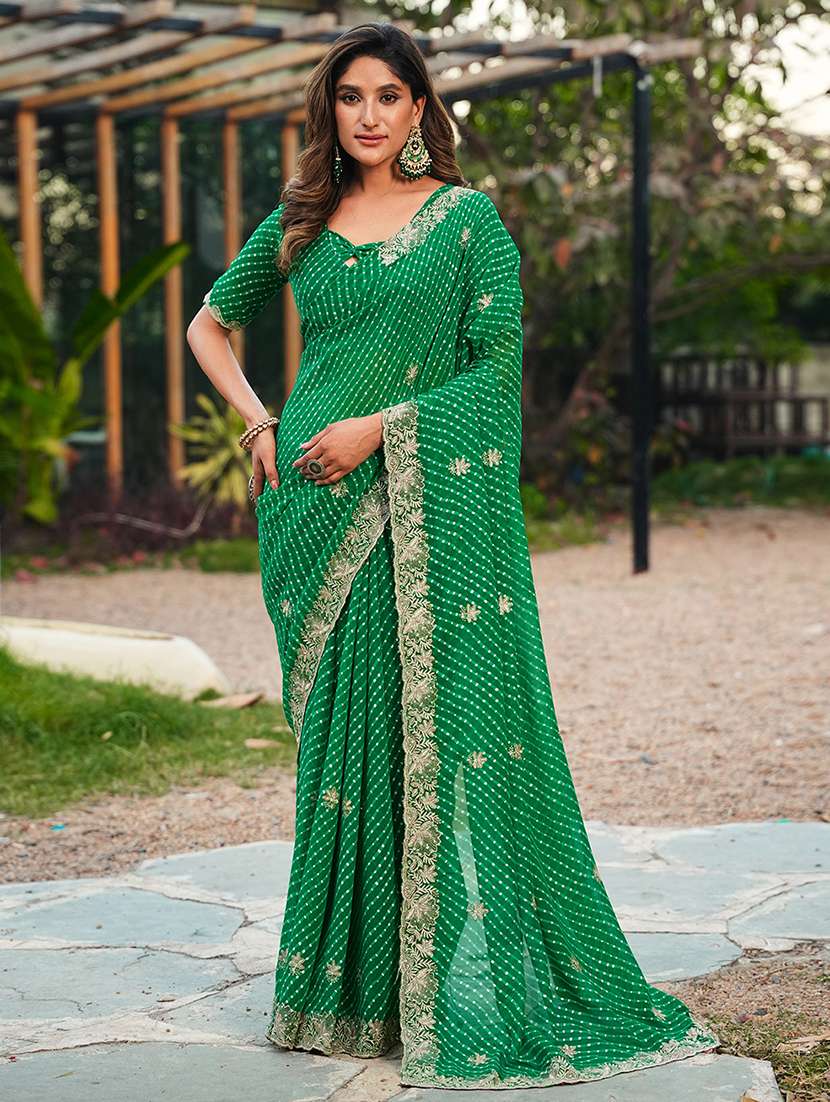 women bandhani printed saree with blouse