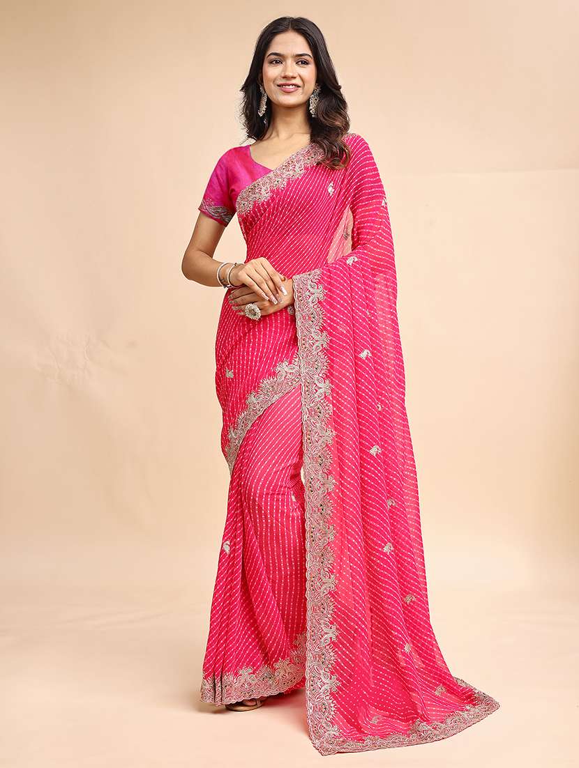women bandhani printed saree with blouse