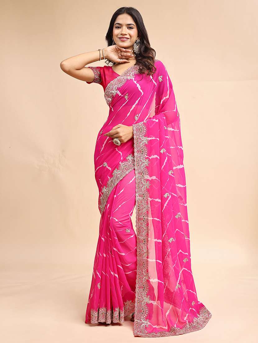 women leheriya printed saree with blouse