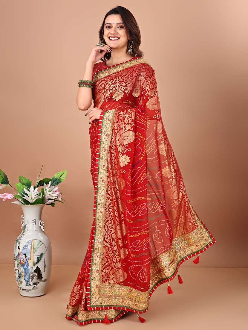 Women Bandhani Printed Saree With Blouse - 22606513 -  Standard Image - 3