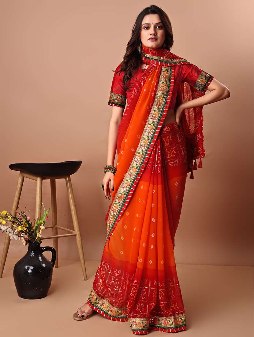 Women Bandhani Printed Saree With Blouse - 22606514 -  Standard Image - 3
