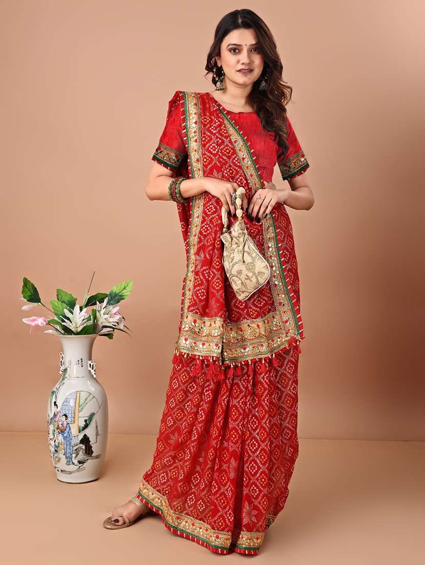 women bandhani printed saree with blouse - 22606516 -  Standard Image - 3