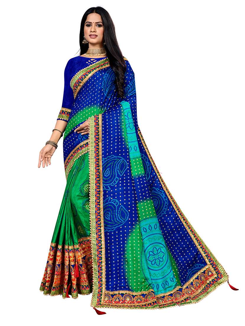 women bandhani printed half and half saree with blouse