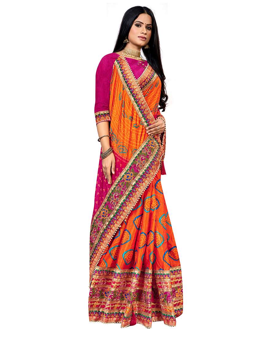 Women Bandhani Printed Saree With Blouse - 22606523 -  Standard Image - 3