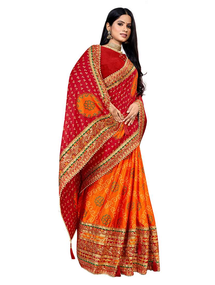 Women Bandhani Printed Half And Half Saree With Blouse - 22606525 -  Standard Image - 3
