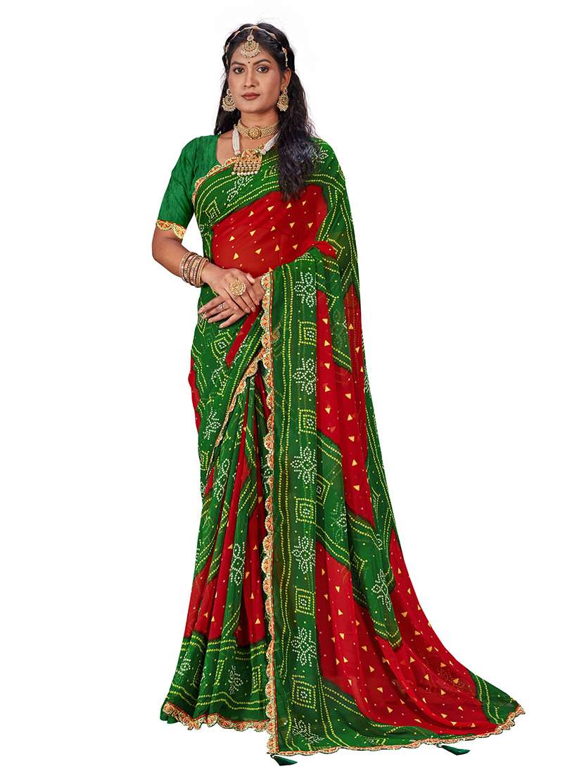women bandhani printed saree with blouse