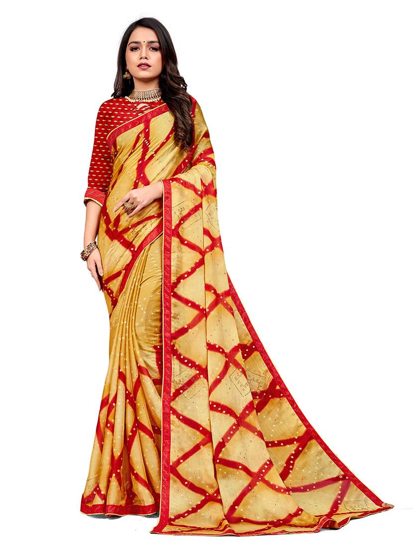 women printed embellished saree with blouse