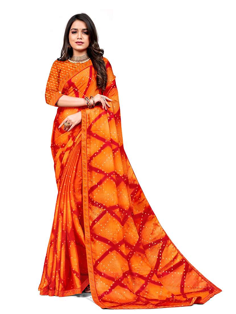 women printed embellished saree with blouse