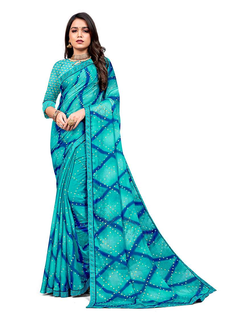 women printed embellished saree with blouse