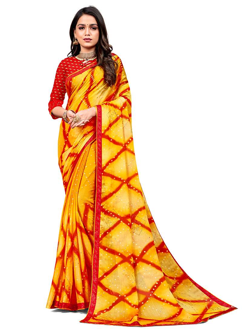 women printed embellished saree with blouse