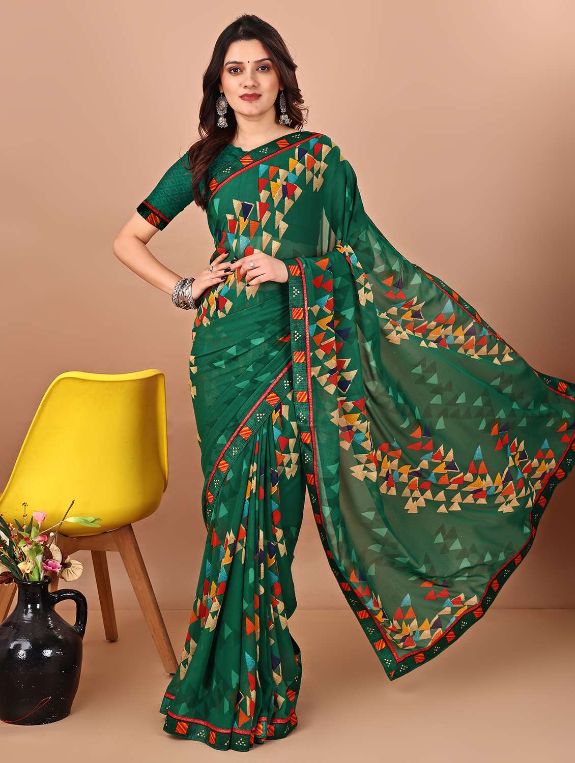 women printed casual wear saree with blouse
