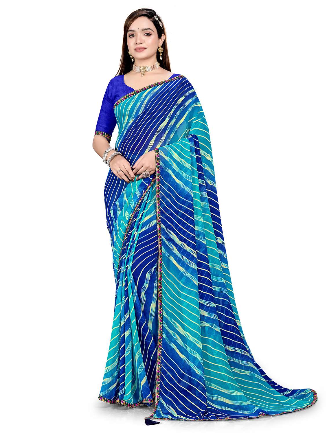 women printed casual wear saree with blouse