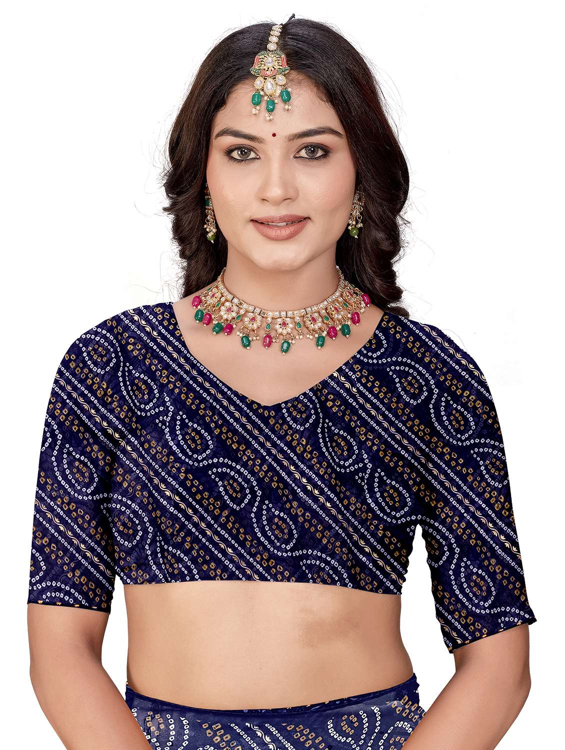 Women Bandhani Printed Saree With Blouse - 22606759 -  Standard Image - 5