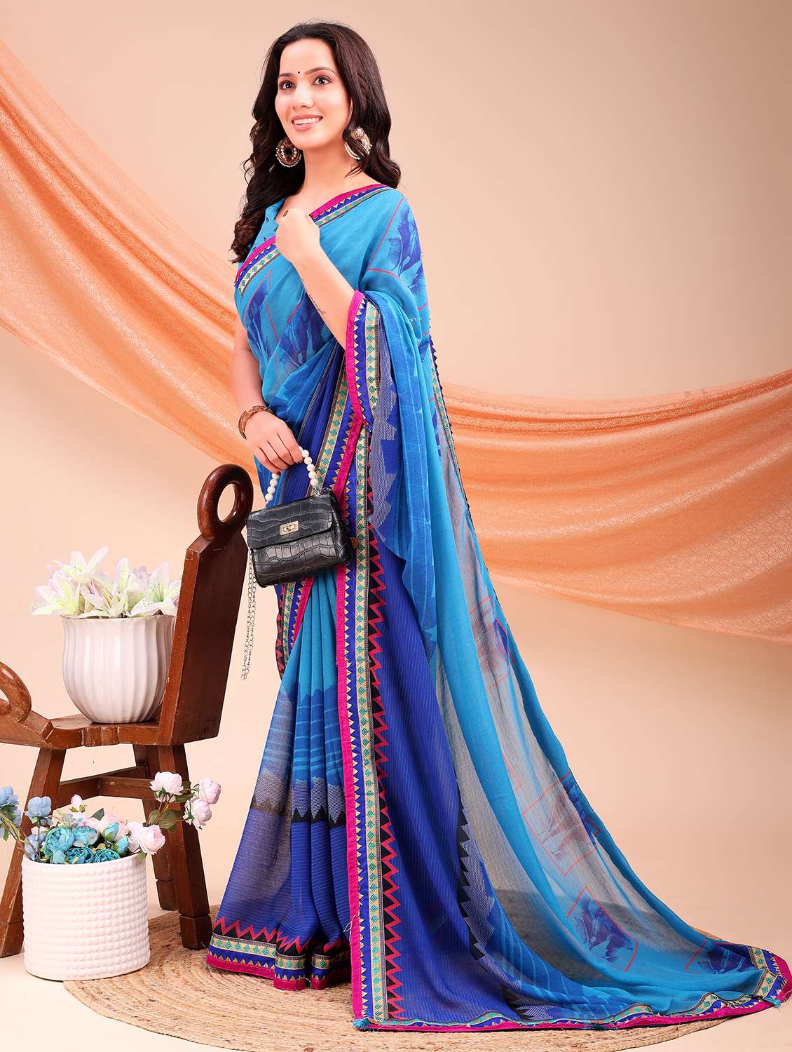 women printed casual wear saree with blouse - 22606766 -  Standard Image - 3