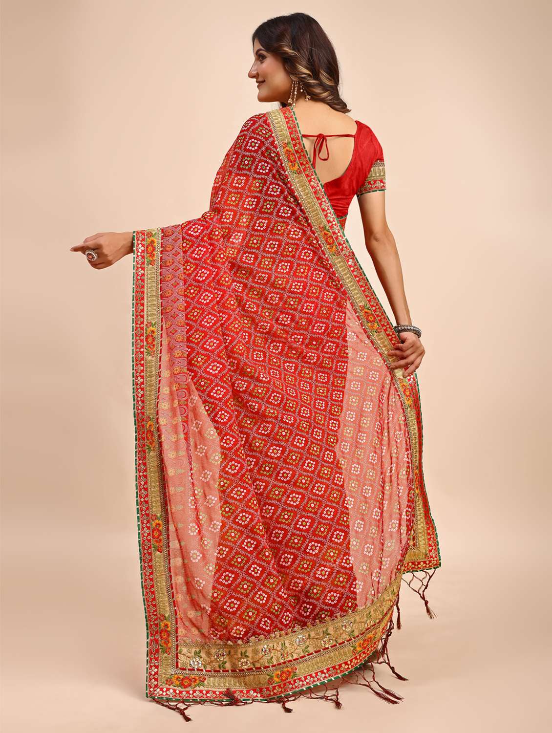 women bandhani printed half & half saree with blouse - 22606773 -  Standard Image - 3