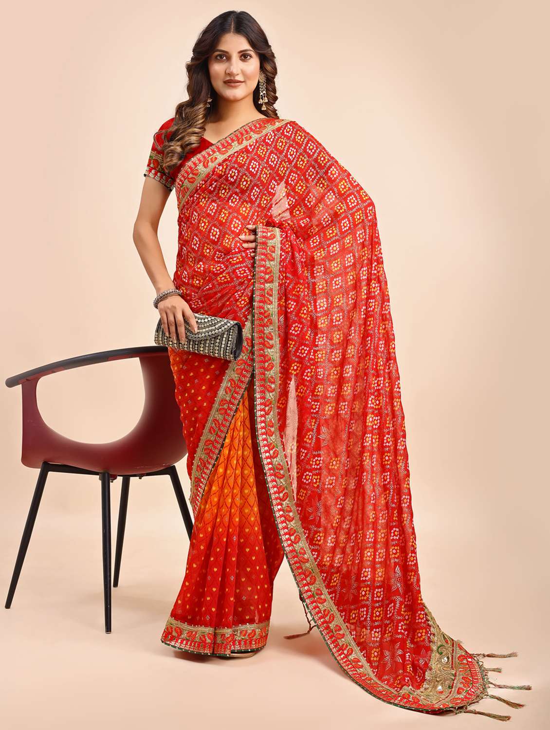 Women Bandhani Printed Half & Half Saree With Blouse - 22606775 -  Standard Image - 3