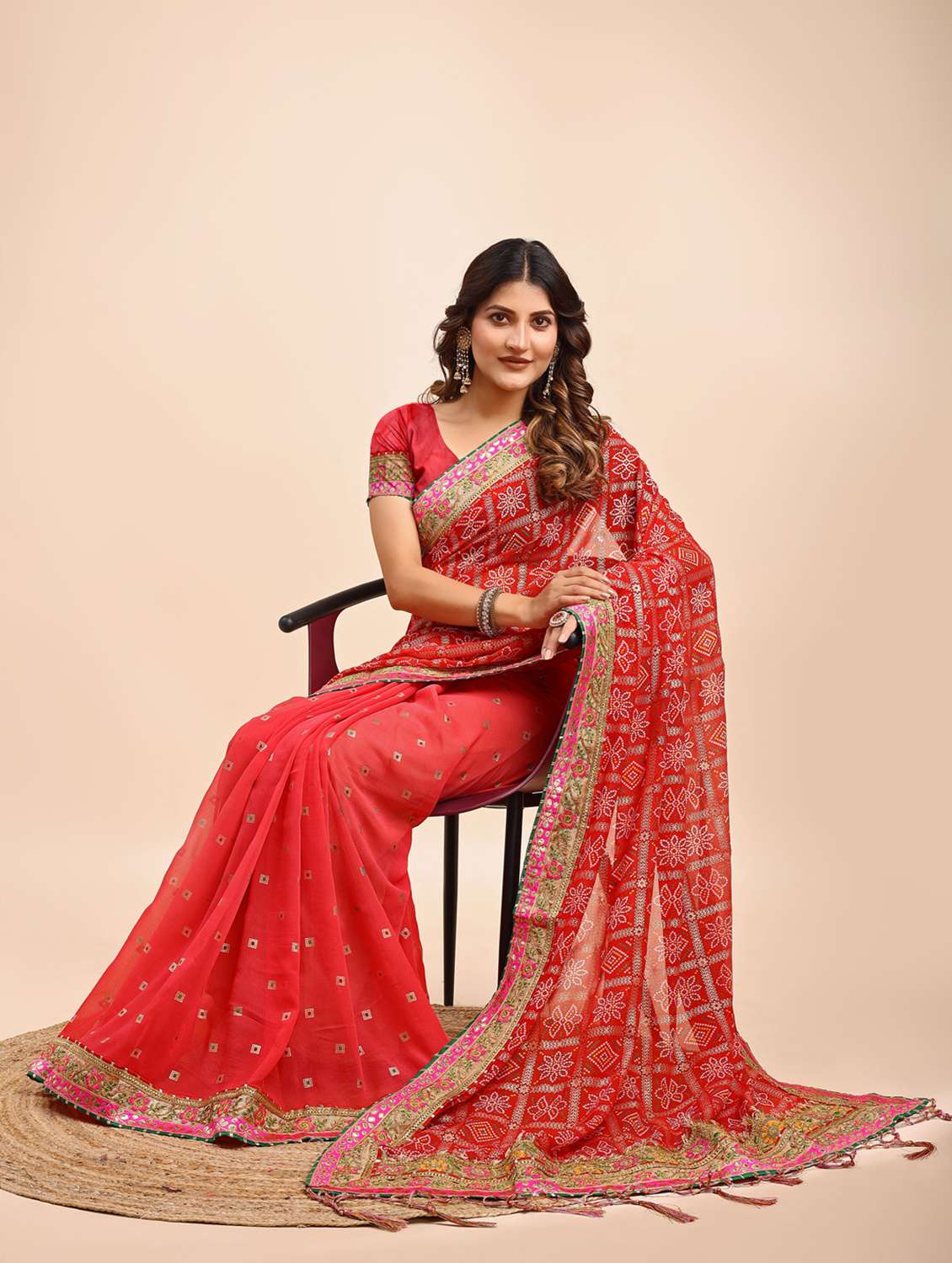 women bandhani printed half & half saree with blouse - 22606777 -  Standard Image - 3