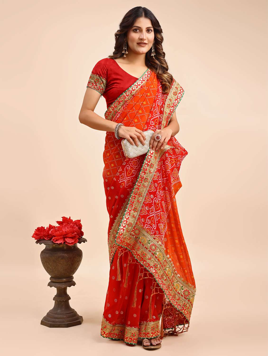 Women Bandhani Printed Half & Half Saree With Blouse - 22606779 -  Standard Image - 3