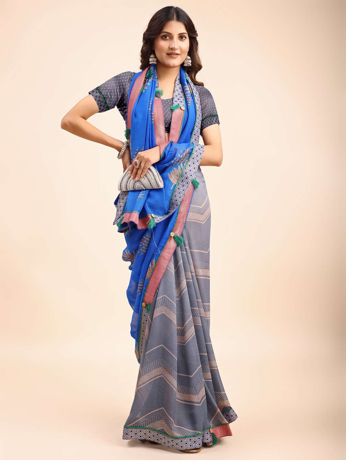 women printed half & half saree with blouse - 22606781 -  Standard Image - 3